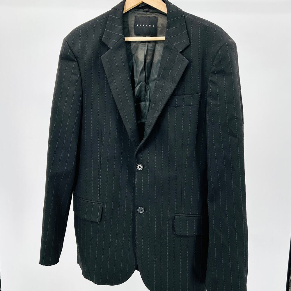 Y2K Sisley Black Pinstripe Two-Button Minimalist Blazer Jacket
